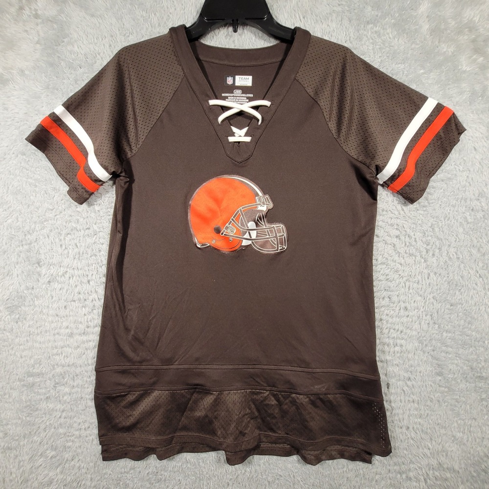 Cleveland Browns Jersey Shirt Womens Large Brown Lace Up V-Neck NFL Team Apparel